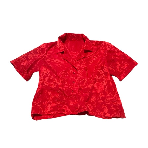 Red Floral Button-Up Blouse - Picture 2 of 6